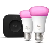 Philips Hue White and Color Kit de Démarrage E27 1100 lm Lot de 2 + Bridge Pro