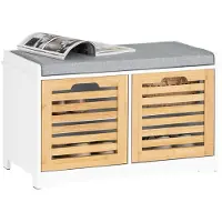 SoBuy Banc à chaussures avec rangement et coussin - 71x35x43 cm - Blanc & Ecru - FSR23-II-WN