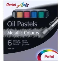 Pentel PentelArts Ölpastellkreide PHN-F6, 6er Set, Metallicfarben deckend, für Papier, Karton, Leinen und H