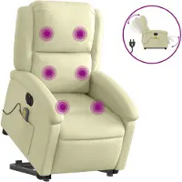 vidaXL Fauteuil de massage avec releveur électrique Crème Cuir véritable