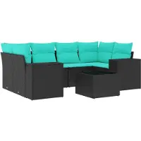 vidaXL Ensemble de 7 canapés de jardin avec coussins, polyrattan noir
