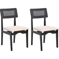 Beliani Chaises de salle à manger Lot de 2 Noir / Beige clair Bois d'hévéa Tressage viennois Assises en tissu Sans accoudoirs Style rétro Chaises de salle à manger en bois