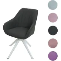 Mendler Chaise de salle à manger HWC-K27, chaise de cuisine avec accoudoirs, pivotante tissu/textile gris foncé