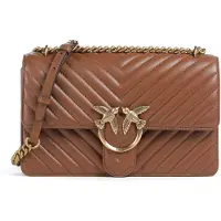Pinko sac à épaule bandoulière Love One Classic DC Sheep Nappa Chevron Marrone - Leone - Antique Gold marron clair