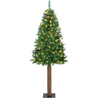 vidaXL Sapin de Noël mince Vert 180 cm PVC et bois de pin massif