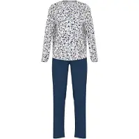 Mey Pyjama 'Soft Leo' beige / bleu néon / bleu foncé / blanc naturel