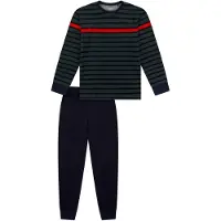 Schiesser Pyjama ' Nightwear ' bleu foncé / vert foncé / rouge