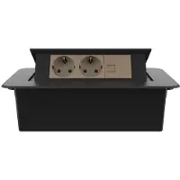Livolo | Noir | 3 | Poussière de socket pop-up | Construit -in | Double socket + réseau cat.6 avec blindplaat - or