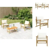 vidaXL Chaises de jardin 2 pcs. avec coussins blanc crème en bambou