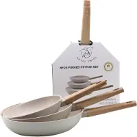 ROYAL SWISS - Set de poêles à frire - Ø 20, Ø 24 et Ø 28 cm - Revêtement marbré - Induction - Beige