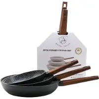 ROYAL SWISS Batterie de cuisine 3 pièces – Revêtement marbré – Revêtement antiadhésif puissant – Convient à l'induction, au gaz et à toutes les sources de chaleur – Saine
