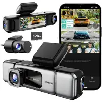 Botslab Dashcam 3K à 4 canaux, vision à 360°, caméra intérieure avant et arrière, écran tactile 3,18 pouces, mode parking 24h/24 et 7j/7, GPS intégré, Wi-Fi 5,8 GHz, commande vocale