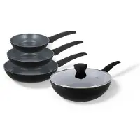 BE Living Delight 4-piece Frying Pan Set - Ø 20, 24 & 28 cm Poêle à frire + Ø 28 cm Wok pan with Lid - Poêle à frire - Céramique - Sans PFAS - Induction - Noir
