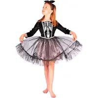 Den Goda Fen Déguisement - Robe squelette et Bandeau - Noir - - 6-8 ans (116-128) - Accessoire de Coiffure
