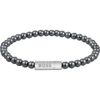 BOSS Bracelet à perles hématite avec fermoir logoté