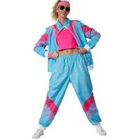 TecTake costume femme rétro - ensemble jogging années 80/90 - bleu clair/rose - taille l