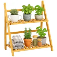 Ceruzo Support pour plantes en bambou - Support pour plantes à 2 étages - 50x28x54 cm - Support pour plantes aromatiques - Naturel