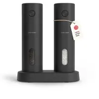 LARS NYSØM Moulin à sel et à poivre électrique | Lot de 2 avec broyeur céramique réglable de grossier à fin I Lot de moulins à épices automatiques (Onyx Black)