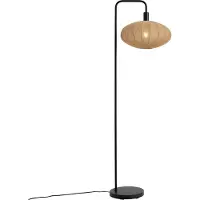 QAZQA Lampadaire Japandi noir avec abat-jour marron en tissu - Bida