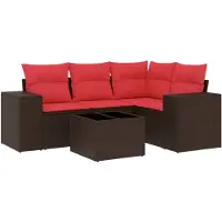 vidaXL Ensemble de 5 canapés de jardin avec coussins, marron, polyrattan
