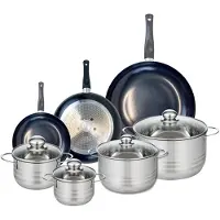 Elo Ensemble de 3 Poêles de cuisson 20, 24 et 32 cm et 4 faitouts 14, 16, 20 et 24 cm Prima Brillant