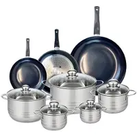 Elo Ensemble de 3 Poêles de cuisson 20, 24 et 32 cm et 5 faitouts 12, 14, 16, 20 et 24 cm Prima Brillant