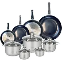 Elo Ensemble de 4 Poêles de cuisson 20, 24, 28 et 32 cm et 5 faitouts 12, 14, 16, 20 et 24 cm Prima Brillant