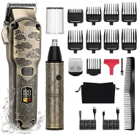 Hatteker Tondeuse Corps Set 4-en-1 Tondeuse barbe, Rasoir, Tondeuse nez Noir