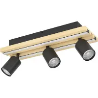 Eglo Plafonnière 3 lumières, modèle Gesteira, noire avec éléments en bois