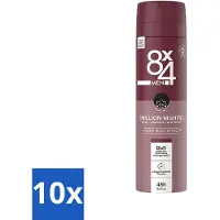 8x4 8 x 4 Déodorant Spray Men - N° 18 Millions Nights - Déodorant - Pour hommes - 150 ml - Pack avantage - 10 pièces