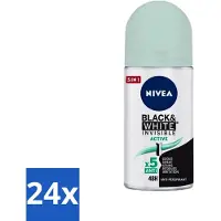 Nivea - Déodorant - Roller - Black & White Invisible - Active - 50 ml - Paquet avantage - 24 pièces