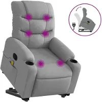 vidaXL Fauteuil de massage avec releveur Gris clair Tissu