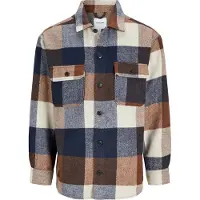Jack & Jones Chemise 'JJEBradley Ollie' bleu marine / cognac / blanc naturel