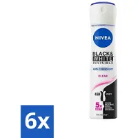Nivea - Déodorant - Spray - Black & White Invisible Clear - Antiperspirant - 150 ml - pack économique - 6 pièces