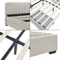En.casa Lit rembourré 'Nofrenna' Lit double avec 4 tiroirs 160 x 200 cm Lin Beige