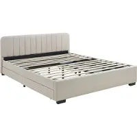 En.casa Lit rembourré 'Nofrenna' Lit double avec 4 tiroirs 140 x 200 cm Lin Beige