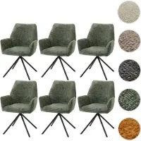 Mendler Ensemble de 6 chaises de salle à manger HWC-G67, chaise de cuisine avec accoudoirs, pivotante, position automatique, tissu chenille MVG, couleur verte