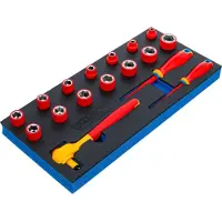 Bgs Garniture pour servante d'atelier 1/3 : Jeu de douilles et de tournevis VDE | Entraînement carré intérieur 10 mm (3/8") | 17 pcs.