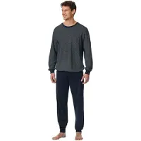 Schiesser Pyjama long ' Comfort Essentials ' bleu nuit / gris