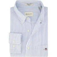 Gant pour homme. 3000230 Chemise Oxford à coupe régulière, rayures fines bleues (L), Casuel, Coton, Classique, Manche longue