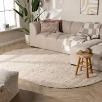 NATURL. Tapis en laine ovale - Feline Blanc/Chiné | 152x245 cm | Ovale | Tissage plat
