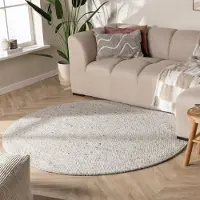 NATURL. Tapis en laine rond - Feline Gris/Chiné | Ø 140 cm | Rond | Tissage plat