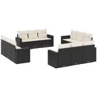 vidaXL Ensemble de 12 canapés de jardin avec coussins noir poly rotin