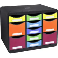 Exacompta Store-Box Multi Office Noir, 11 tiroirs ouverts (7 plats/4 hauts), silencieux, empilable, garantie 25 ans