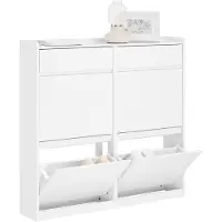SoBuy Armoire à chaussures - FSR169-W - 4 volets inclus - 98 x 95 x 19 cm - Blanc