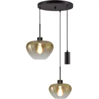 Masterlight Suspension 3 lumières Genua noir avec 1x verre doré Ø 24cm - 1x Ø 29cm et 1 pendentif