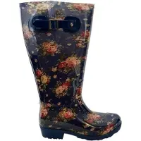 Wide Wellies Bottes de Pluie Wide Wellies Flowers Bleu 2XW/3XW-Taille 43