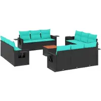 vidaXL Ensemble de 13 canapés de jardin avec coussins, polyrattan noir