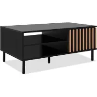 CALICOSY - Table Basse 1 Porte Noir et Bois L110,5 cm - MONZA