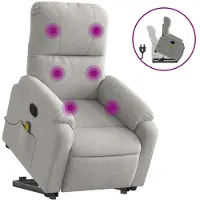 vidaXL Fauteuil de massage avec releveur Gris clair Tissu microfibre